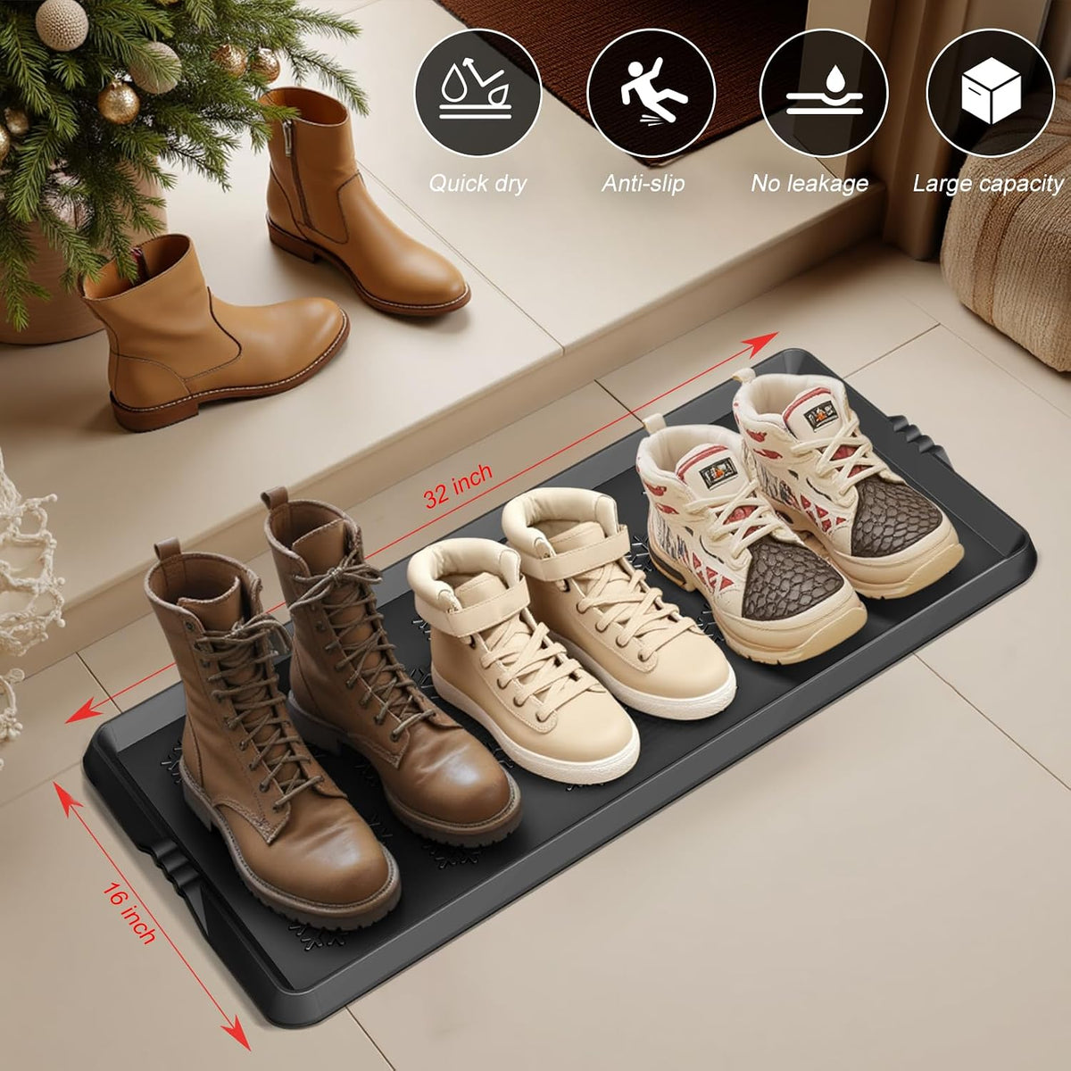Azadx Heavy Duty Boot Tray Shoe Mat Tray for Entryway 16"x32" Waterproof