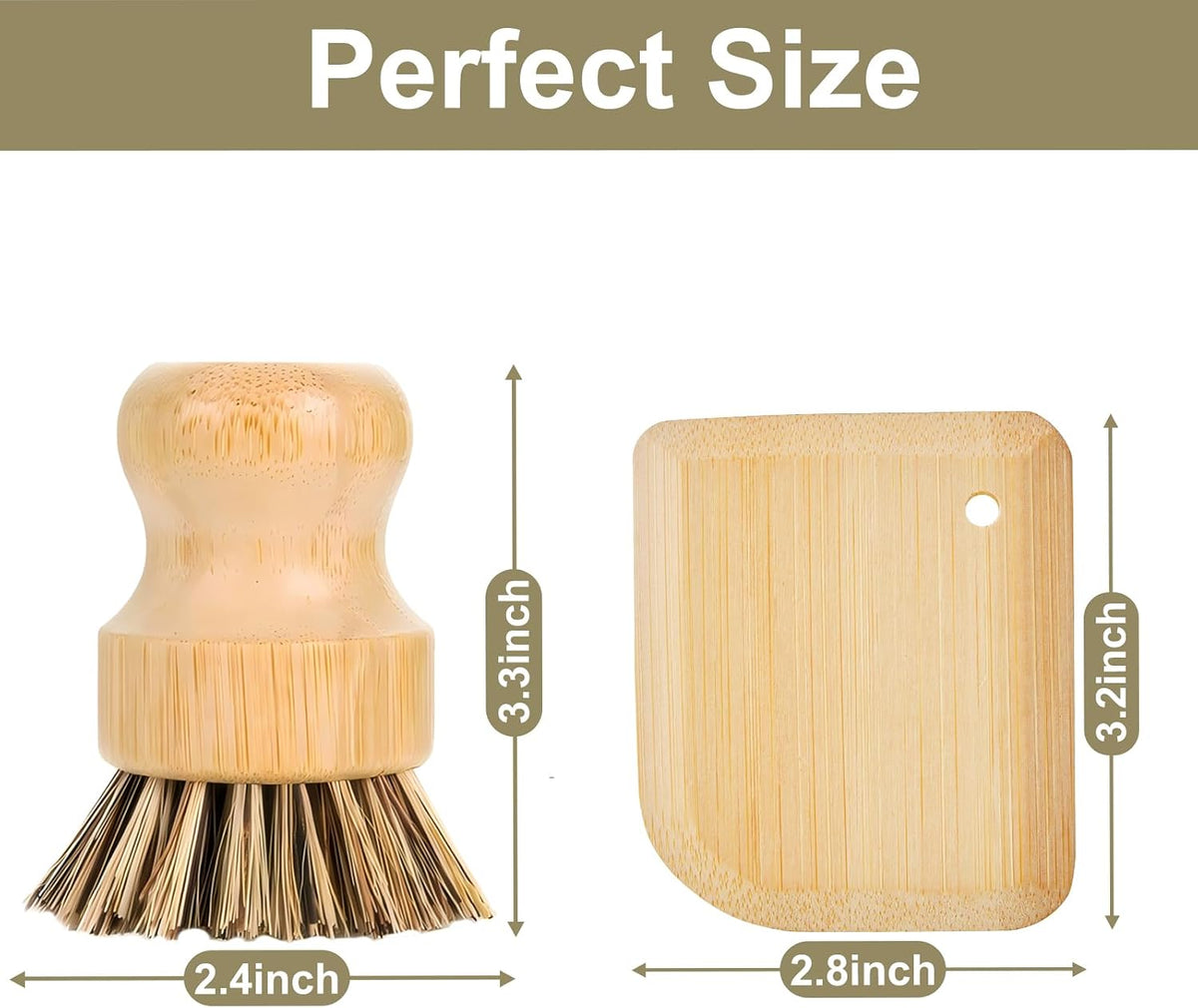Bamboo Cast Iron Brush, Bamboo Pot Scraper, Kitchen Cleaning Tools for Cast Iron Skillets, Cookware, Dishes, Pans and Pots