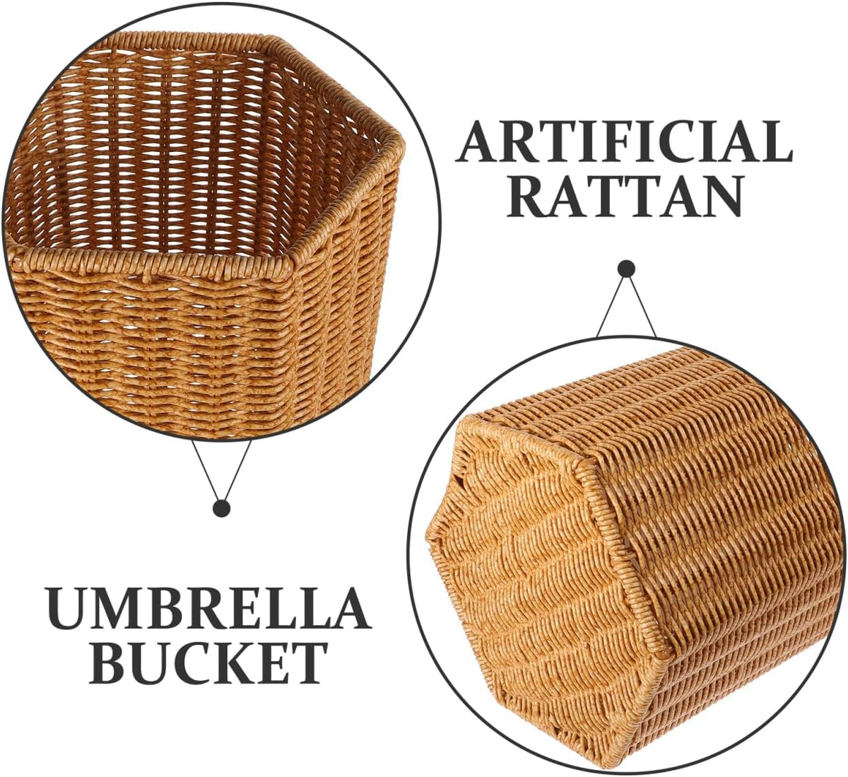Angoily Artificial Rattan Umbrella Stand with Large Capacity Storage Bucket and Tray Indoor Umbrella Holder for Entryway and Office Multi-Use Rainshade Organizer with Yoga Mat Storage 15.55X7.87X7.48In