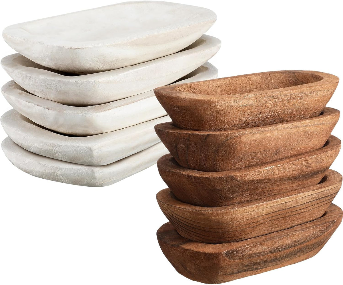 Amyhill 10 Pieces Wood Dough Bowl Bulk Rustic Vintage Hand Carved Paulownia Wooden Dough Bowls for Home Farmhouse Dining Holding Candles Making Bread Dough Fruits Supplies Decoration