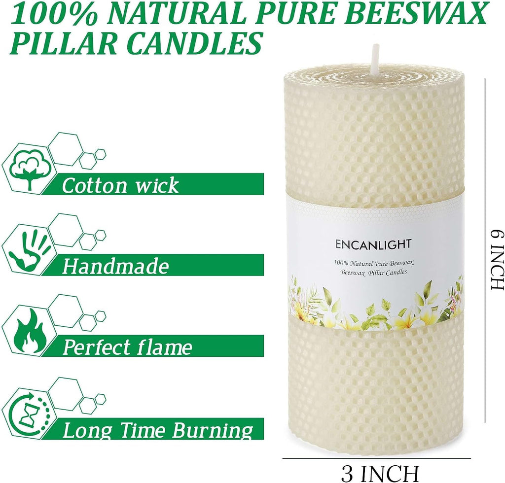 3x6 Inch Pure Natural White Honeycamb Beewaxs Pillar Candle Rolled Candles