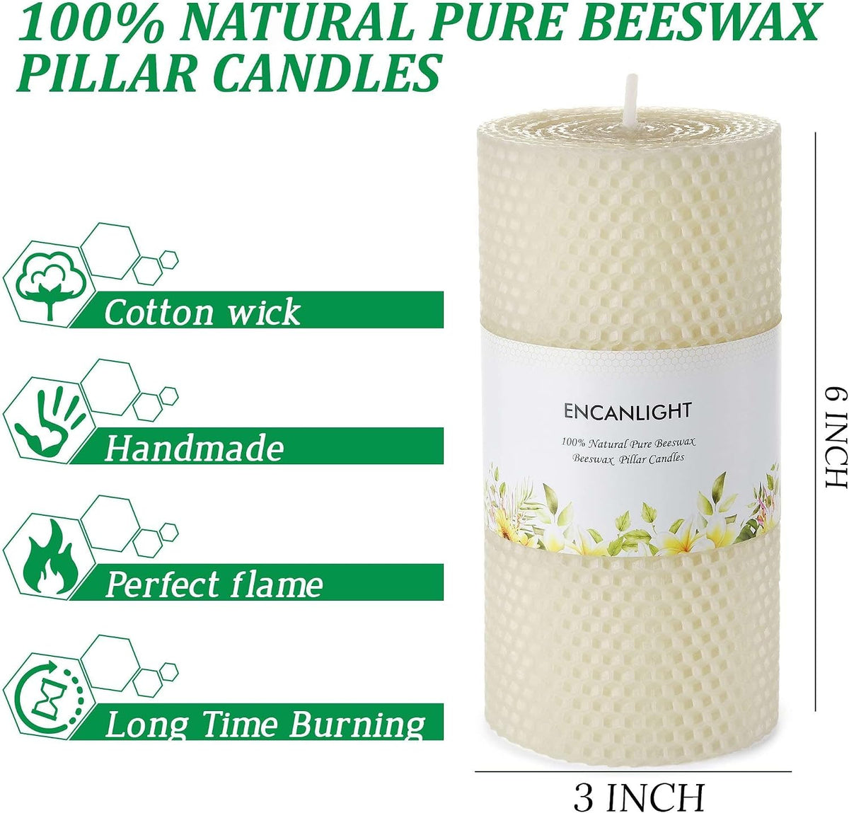3x6 Inch Pure Natural White Honeycamb Beewaxs Pillar Candle Rolled Candles