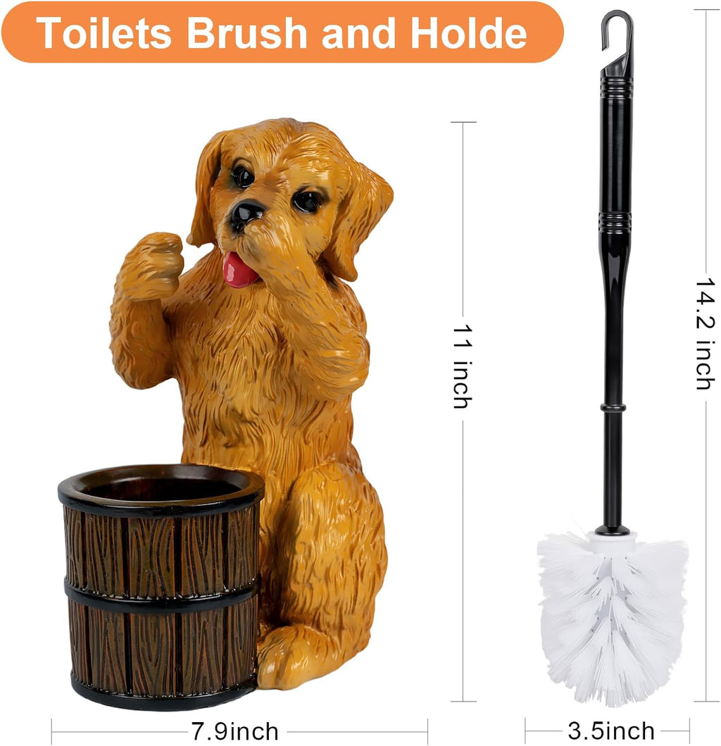 Golden Retriever Toilet Brush and Holder Set, Cute Dog Toilet Bowl Brush with Replaceable Brush Head Decorative Bathroom Cleaning Brush with Drip Tray Space-Saving Bathroom Decor for Home Apartment RV