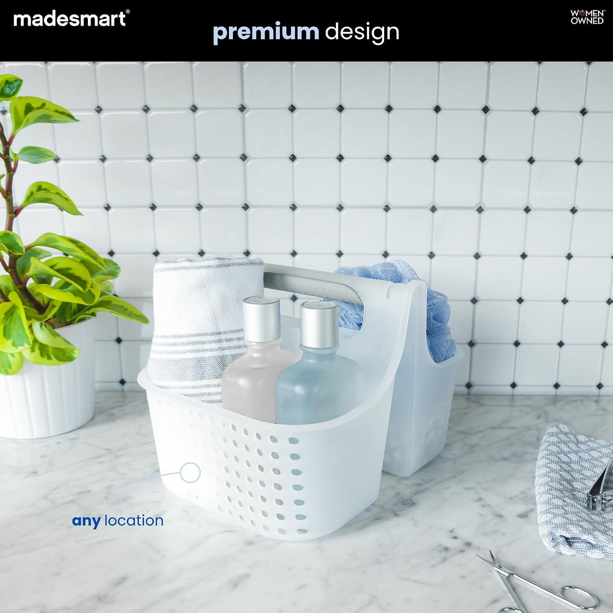 madesmart Shower Tote with Soft Grip Handle, Frost