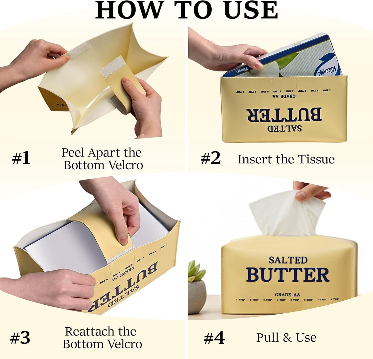 MSJGA Butter Tissue Box Cover, Rectangular PU Leather Tissue Box Holder