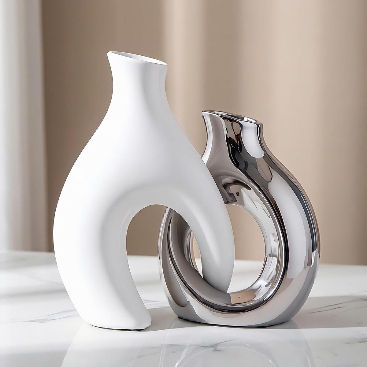 Ceramic Vase Set of 2, Modern Table Decor for Farmhouse Boho by TZIZO
