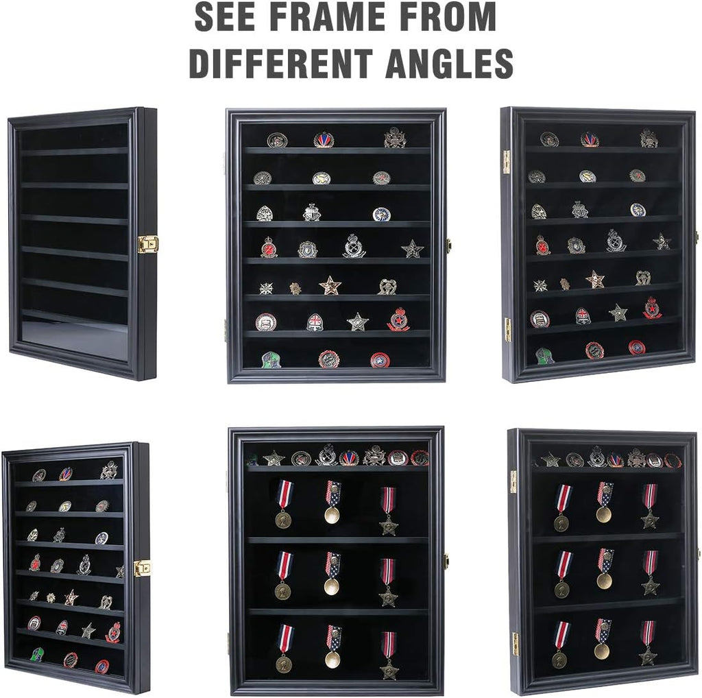 Military Challenge Coin Display Case Lockable Wooden Cabinet Rack Holder