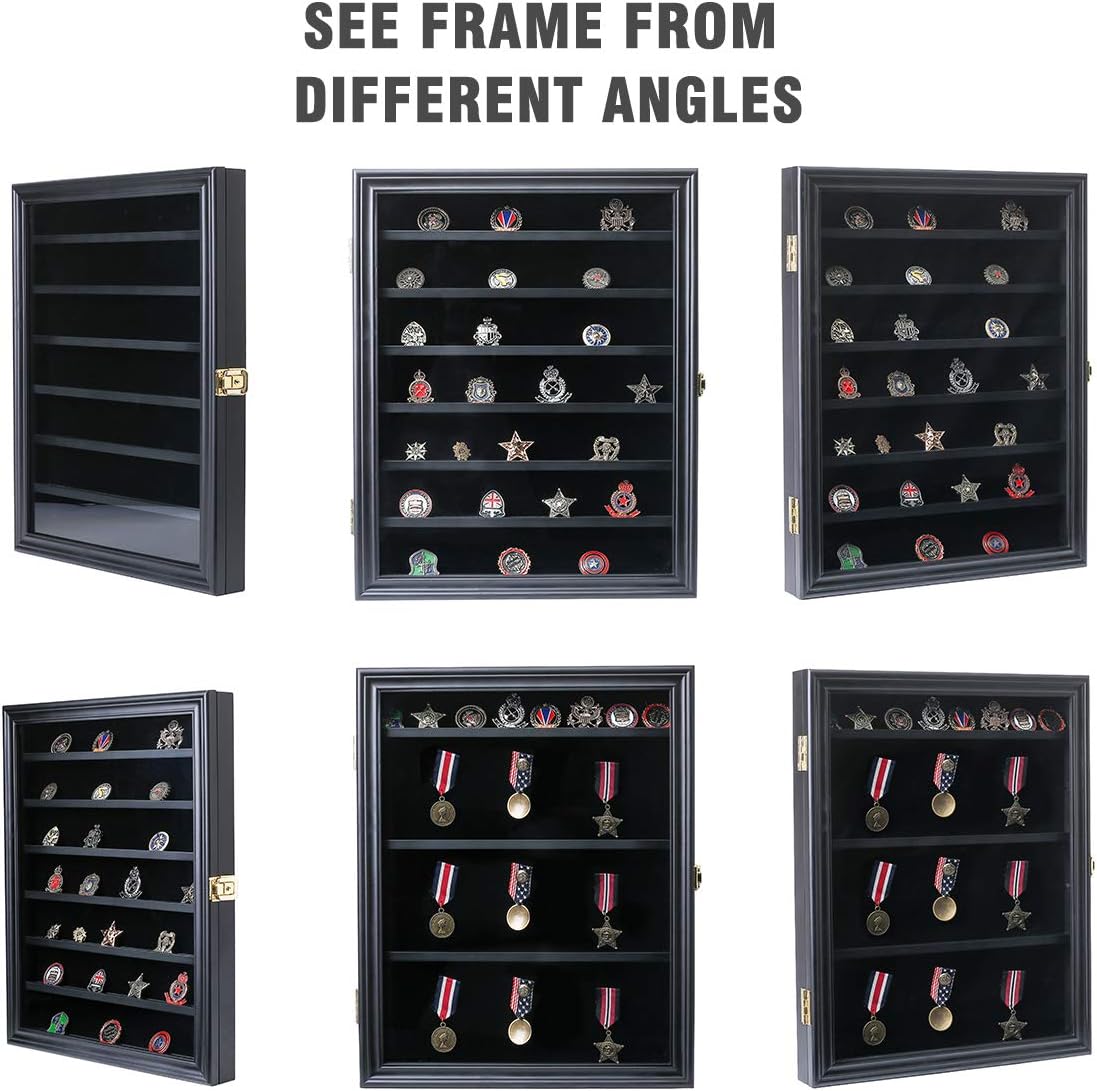 Military Challenge Coin Display Case Lockable Wooden Cabinet Rack Holder