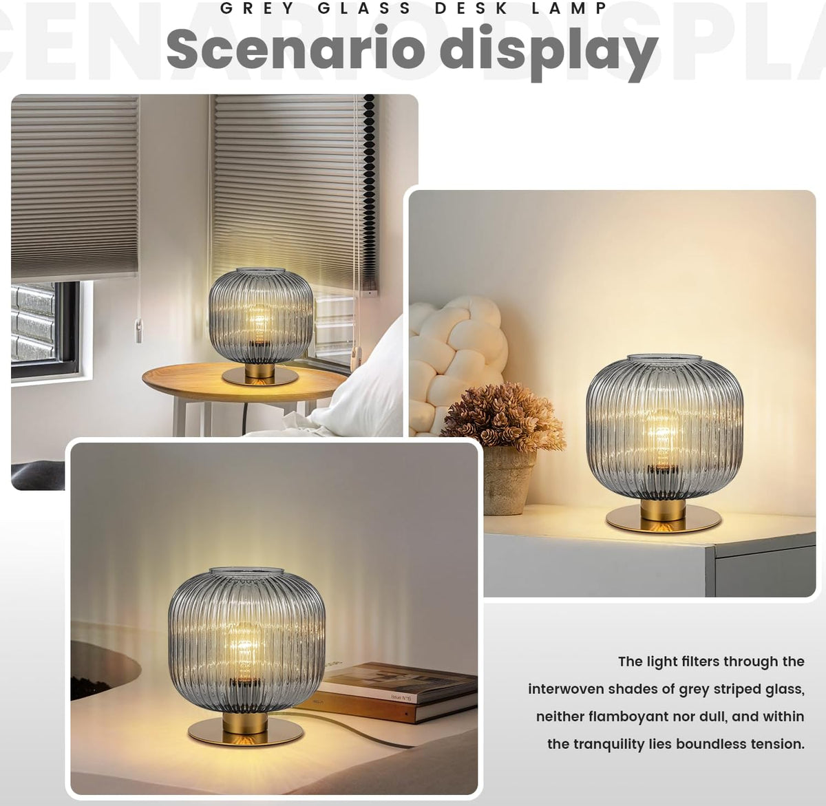 Gray Table Lamps Modern Table Lamp Smoky Glass Lamp Small Bedside Lamp Mid Century Living Room Globe Table Lamp Vintage Bedside Gold Lamp for Bedroom Nightstand