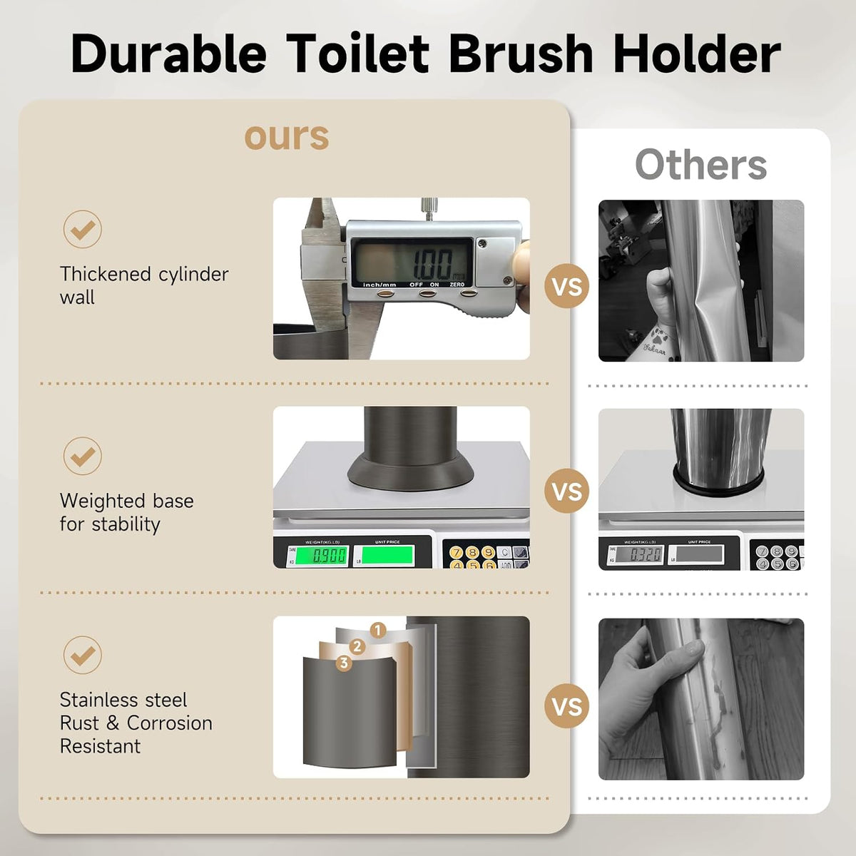 Pewter Toilet Brush and Holder，Extra Long Handled Toilet Brush for Bathroom，Stainless Steel Heavy Duty Toilet Bowl Brush,Deep Cleaning Modern Toilet Cleaner Brush -Space Saving, Covered Brush