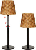 Mr.White Outdoor Waterproof Rechargeable Cordless Table Lamp with Wicker Shade, 5200mAh Battery Operated Table Light with Telescopic Pole, for Patio Restaurant Kitchen (Black 2 Pack)