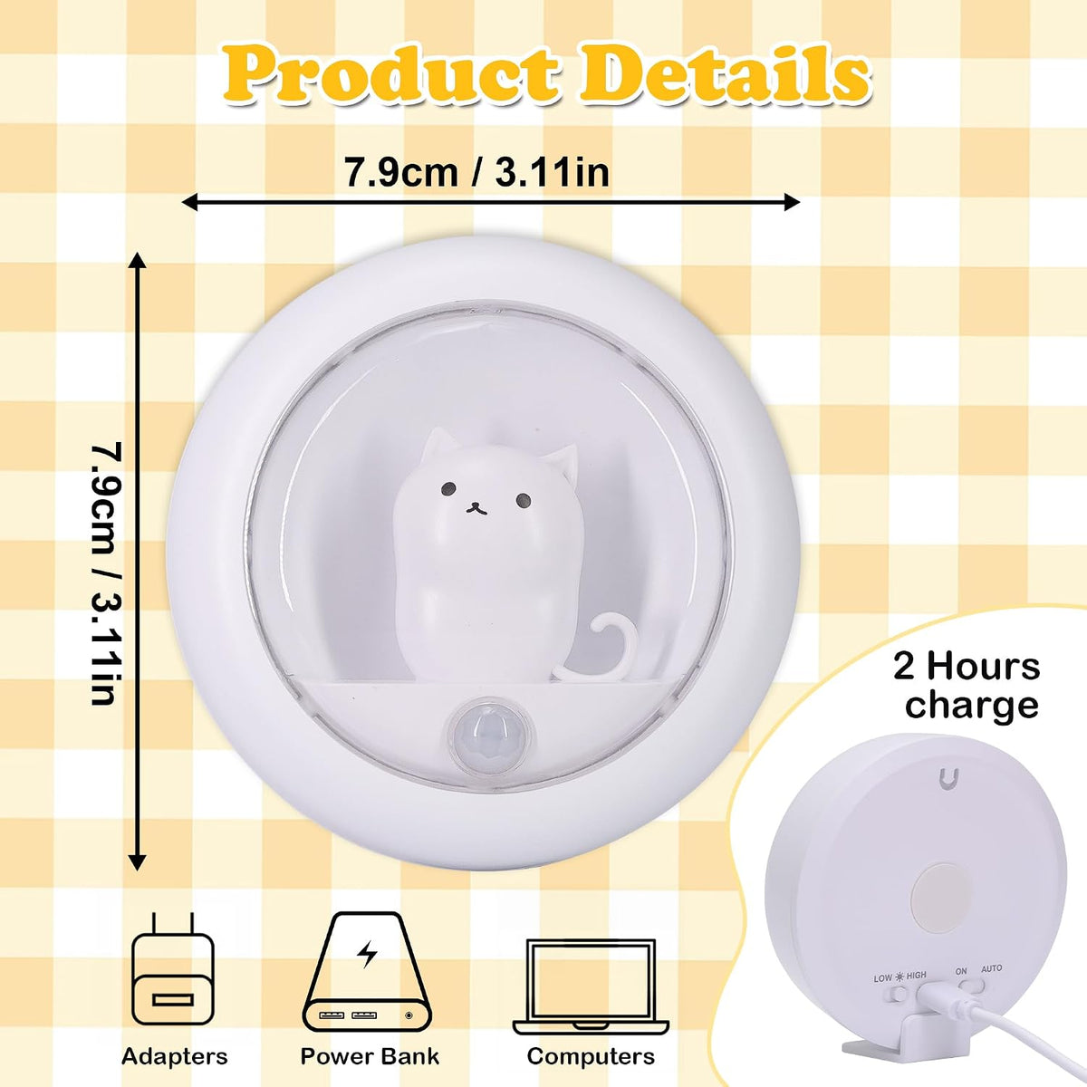 Attivolife Cat Night Light Motion Sensor, Magnetic Rechargeable LED Lamp