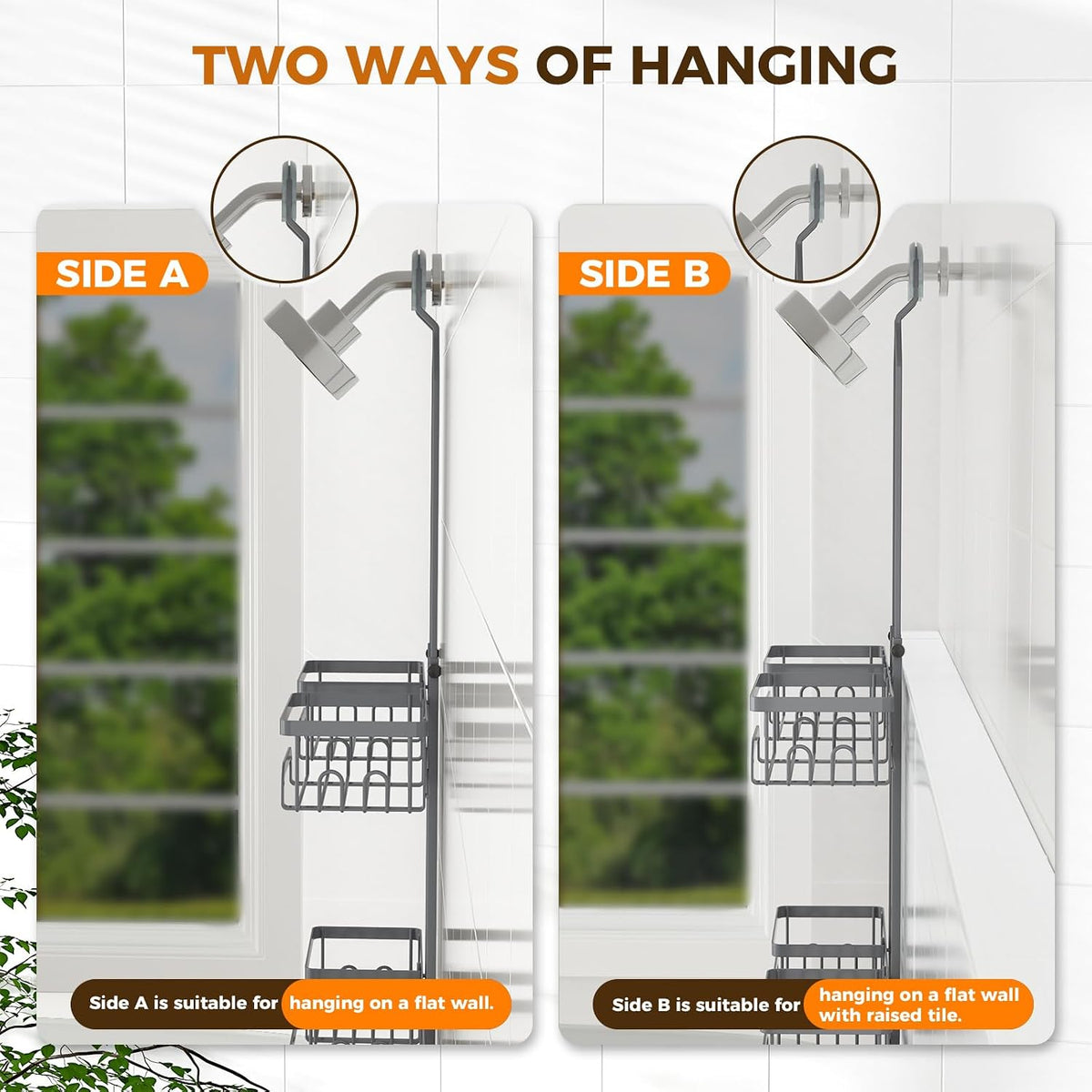 REINHARDT Split Shower Caddy Hanging for Handheld Showerheads, Grey