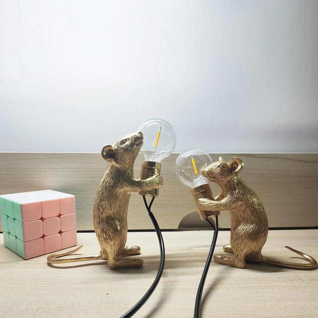 NorDiem Cute Mouse Table Lamp, Gold Standing Resin Animal Desk Light with E12 LED Bulb Included, Warm Glow Mini Bedside Lamp for Kids Bedroom Nursery Playroom Girls Boys Toddlers