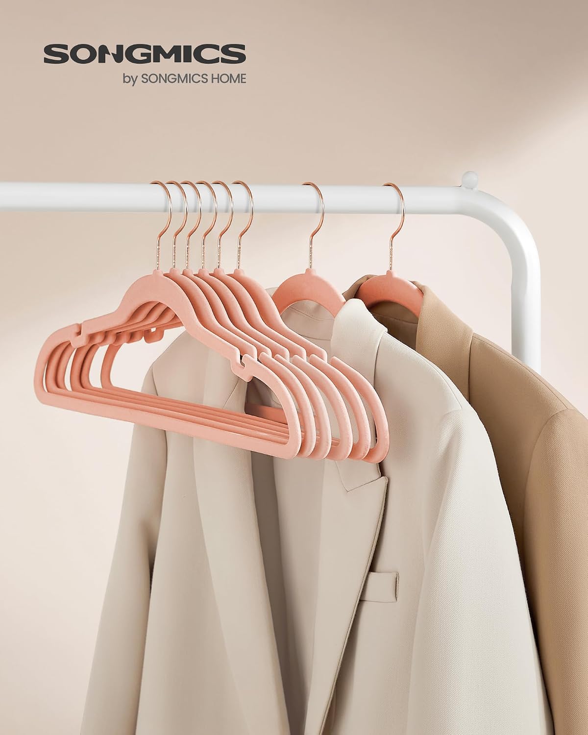 SONGMICS Velvet Hangers 50 Pack, Non-Slip Clothes Hangers, Coral Pink