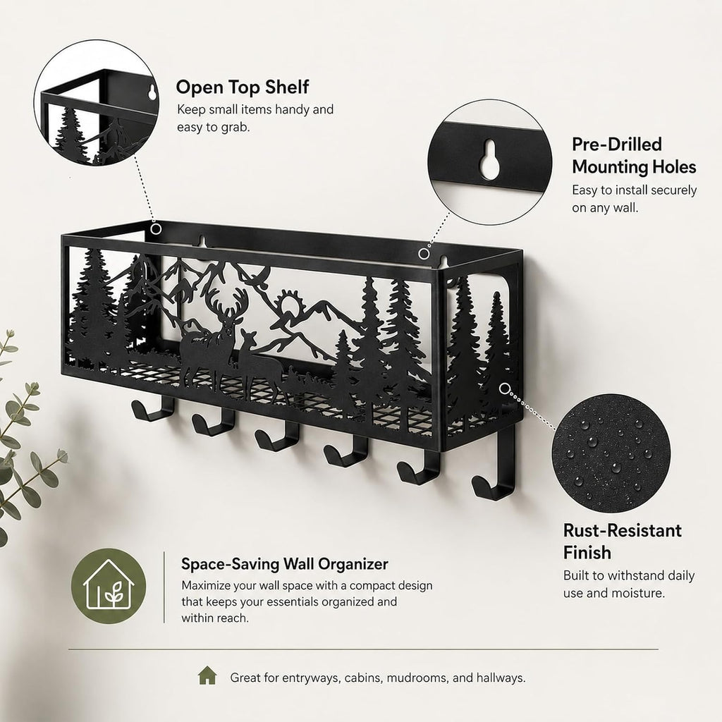 Deer Metal Wall Mail Organizer Wall Mounted Key and Mail Holder Mail Basket Hanging Mail Sorter and Key Organizer for Entryway Bedroom Bathroom