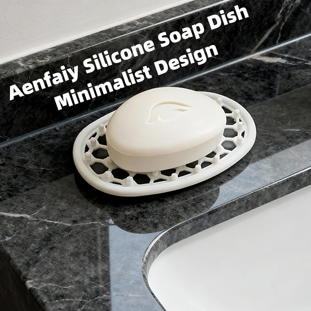 4 Pack Soap Dish for Shower, Non-Slip Silicone Bar Soap Holder with Efficient Drainage Holes for Bathroom Sink, Self Draining Soaps Saver Pad for Shower Niche, Shelf (White- 4Pcs)