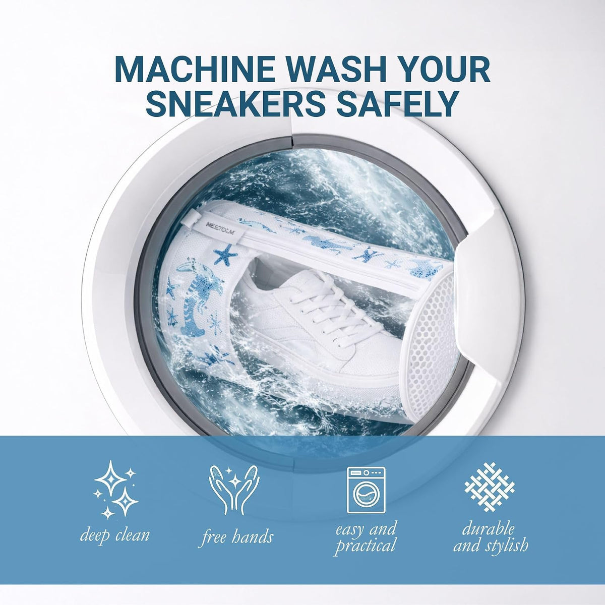 Shoe Washing Machine Bags 2-Pack, Mesh Laundry Bags for Sneakers with Cleaning Brush, Protects Shoes & Washer, Reinforced Zipper – Bluehome