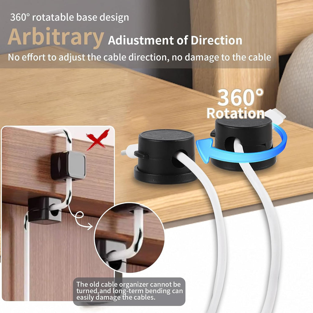 10-Pack 360° Rotatable Magnetic Cord Organizer Clips with Acrylic Adhesive - for Desk, Car, Home & Office | No Residue Springless Design | Strong Hold Cable Management for Chargers & Wires (White)