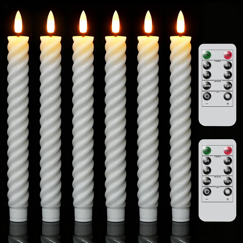 Wondise Spiral Flameless Taper Candles with Remote Timer Real Waxy