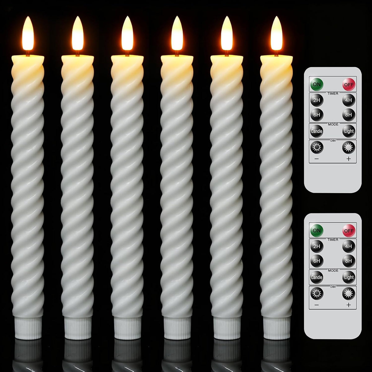 Wondise Spiral Flameless Taper Candles with Remote Timer Real Waxy