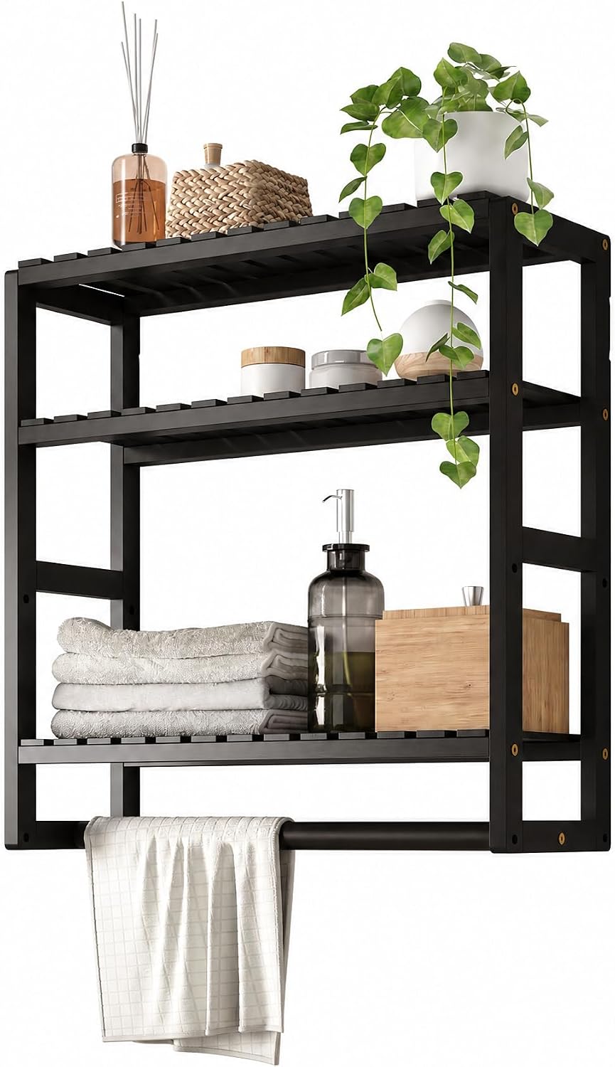 Galood Over The Toilet Storage Bathroom Shelves Wall Mounted 3 Tier Black-L