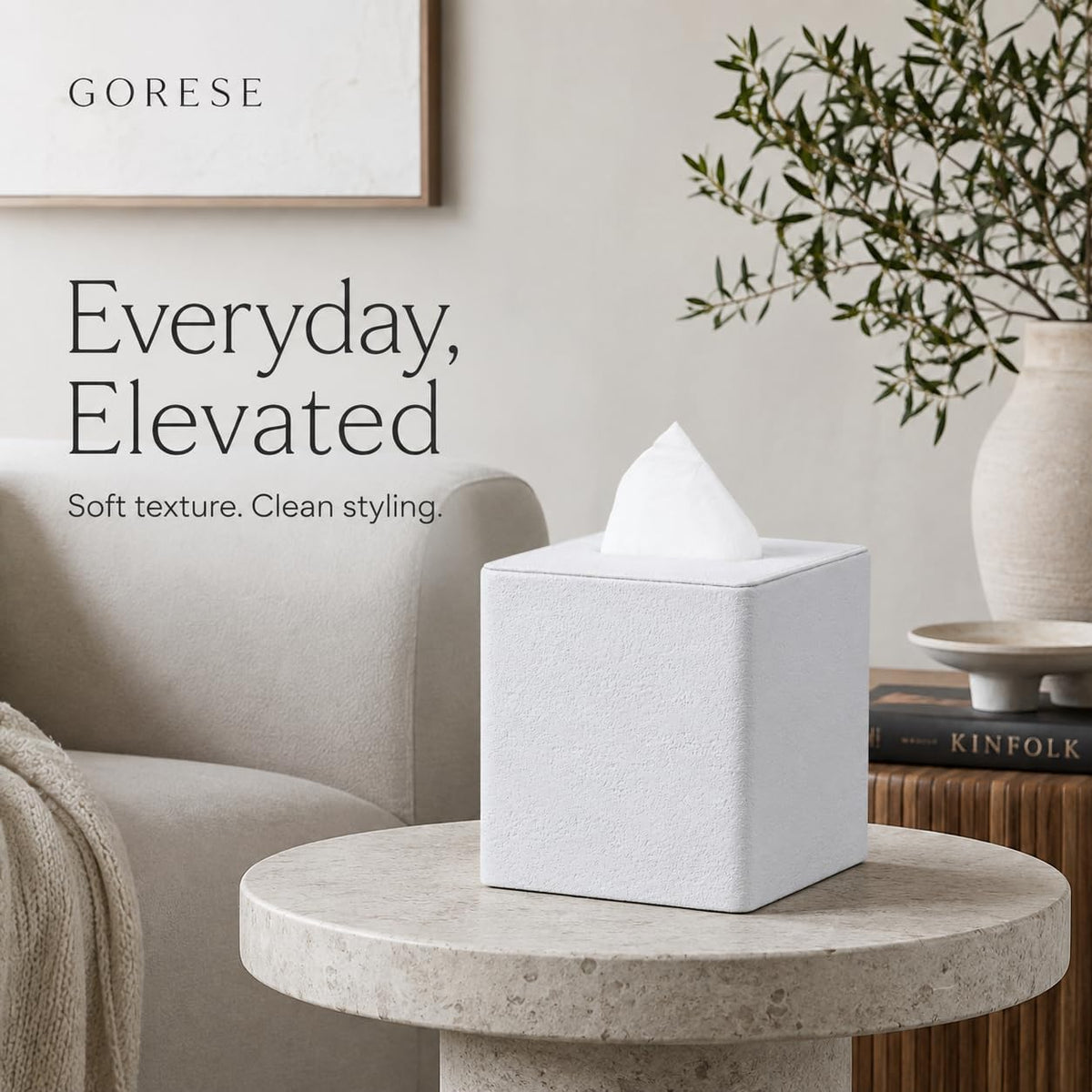 GORESE Travertine Look Square Tissue Box Cover,PU Leather Kleenexs Holder