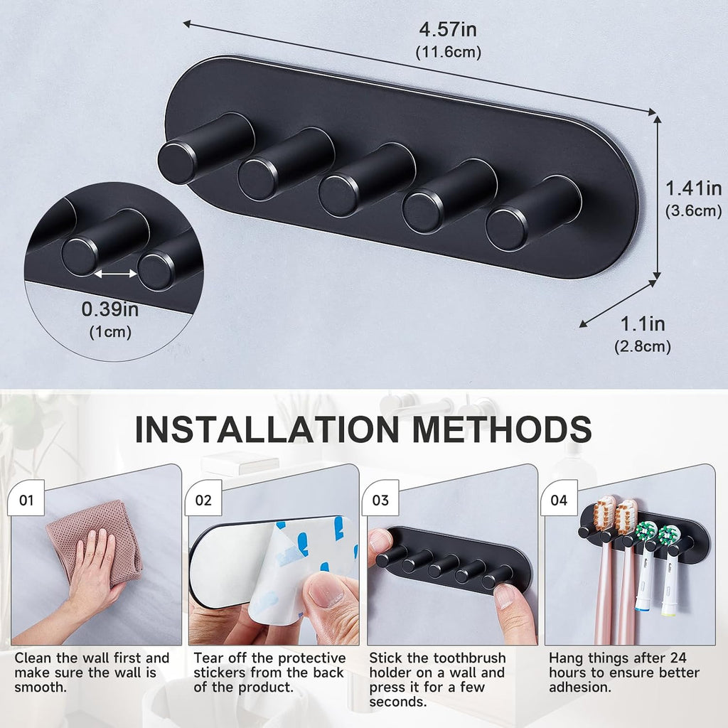 Electric Toothbrush Head Holder, Toothbrush Holders Wall Mounted, Adhesive Tooth Brush Head Holder Organiser, Electric Toothbrushs Holder, Shower Tooth Brushing Holder (Black, Large)