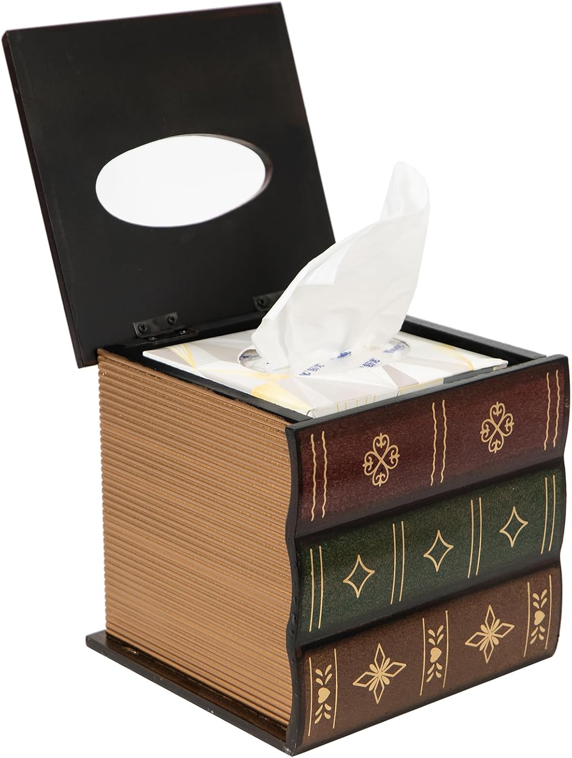 Classical Retro Square Wooden Antique Book Tissue Box Cover Home Decor