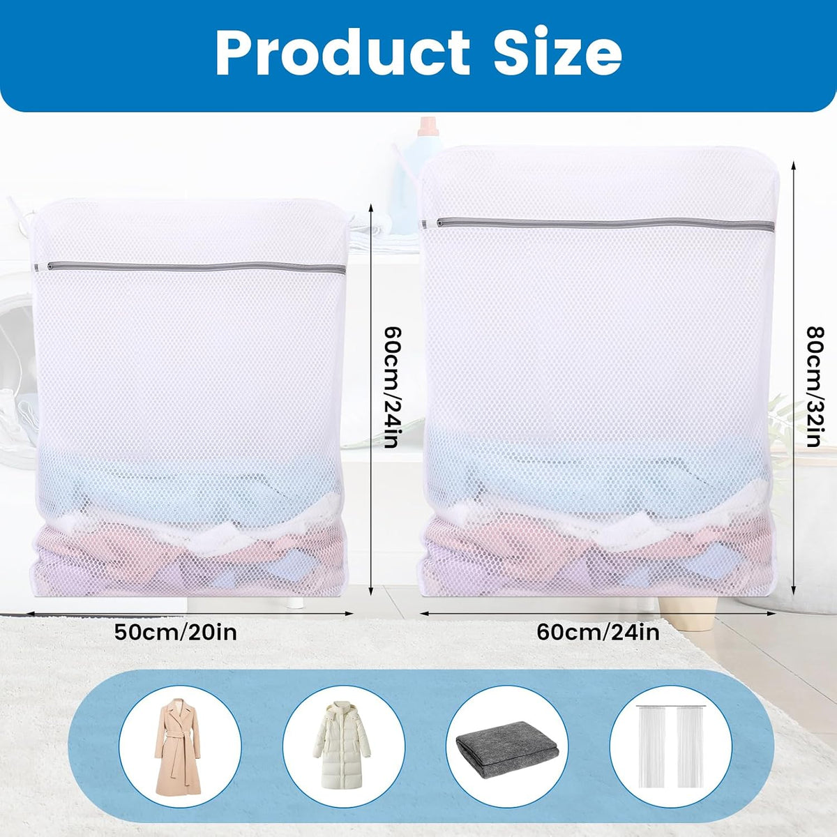 Dntorx 2 Pack X-Large + XX-Large Mesh Laundry Bags for Delicates, White
