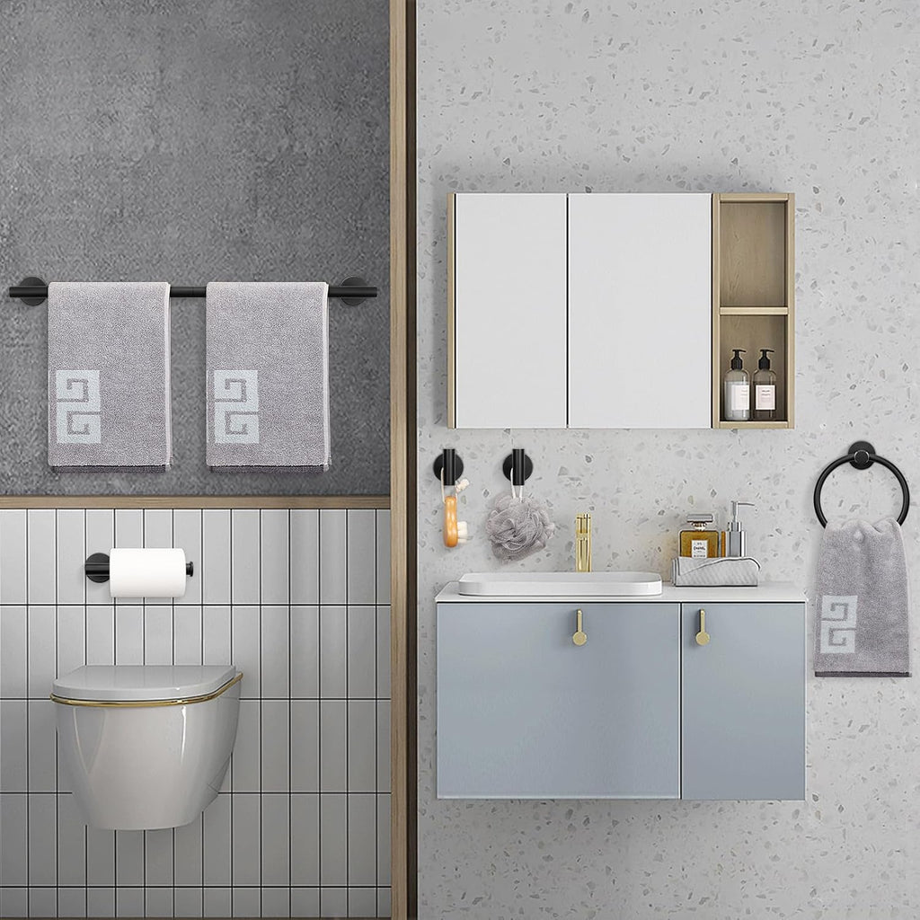 NearMoon 10 Pieces Bathroom Hardware Set SUS304 Thicken Stainless Steel-Towel Rack Kit Include 26" Towel Rod + Bath Towel Ring + Toilet Paper Holder + Robe Towel Hooks Bath Accessories (Matte Black)