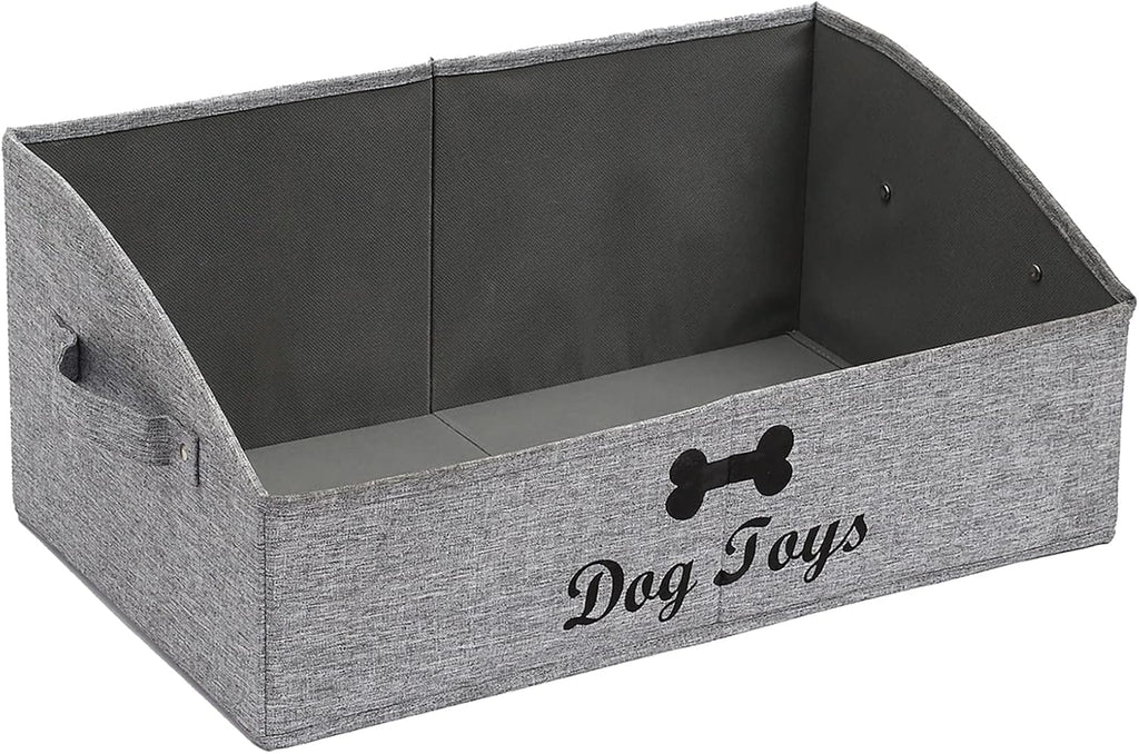 Morezi Linen-cotton blend dog toy basket and dog toy box, dog toy basket storage - Perfect for organizing pet toys, blankets, leashes, chew toys - Snow Grey - Dog