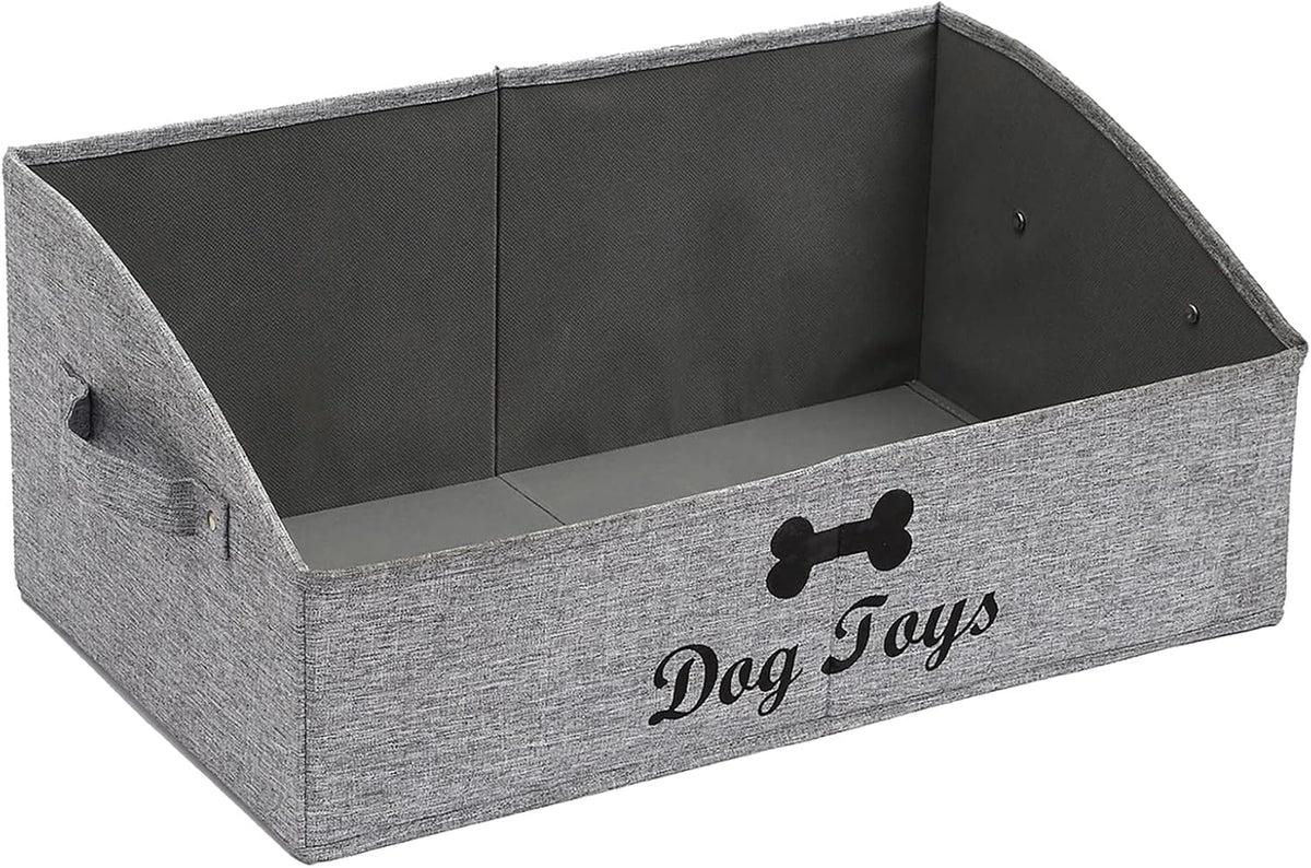 Morezi Linen-cotton blend dog toy basket and dog toy box, dog toy basket storage - Perfect for organizing pet toys, blankets, leashes, chew toys - Snow Grey - Dog
