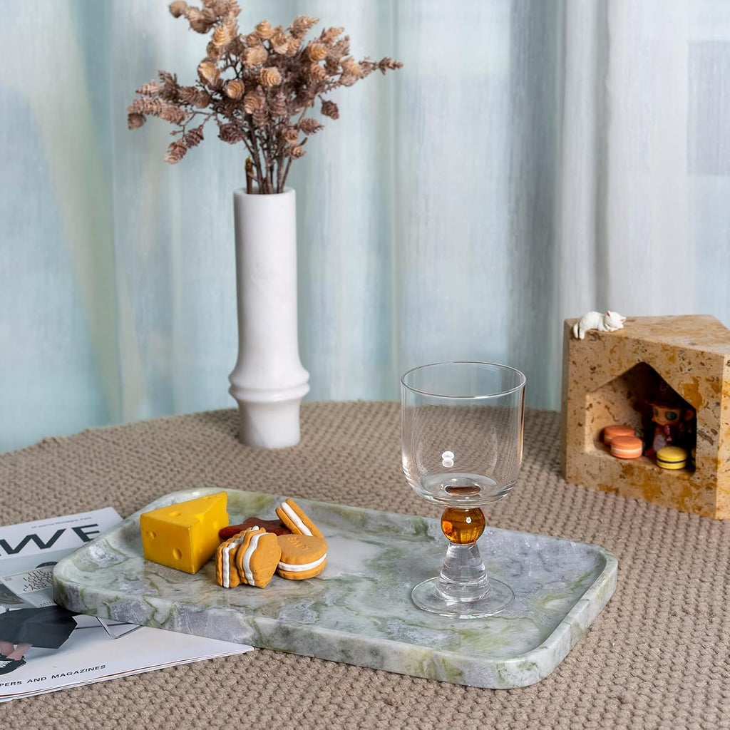 Marble Vanity Tray,14" Large Stone Bathroom Tray Countertop,Deep Green