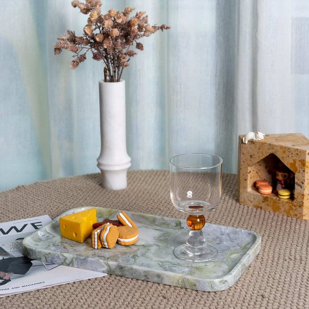 Marble Vanity Tray,14" Large Stone Bathroom Tray Countertop,Deep Green