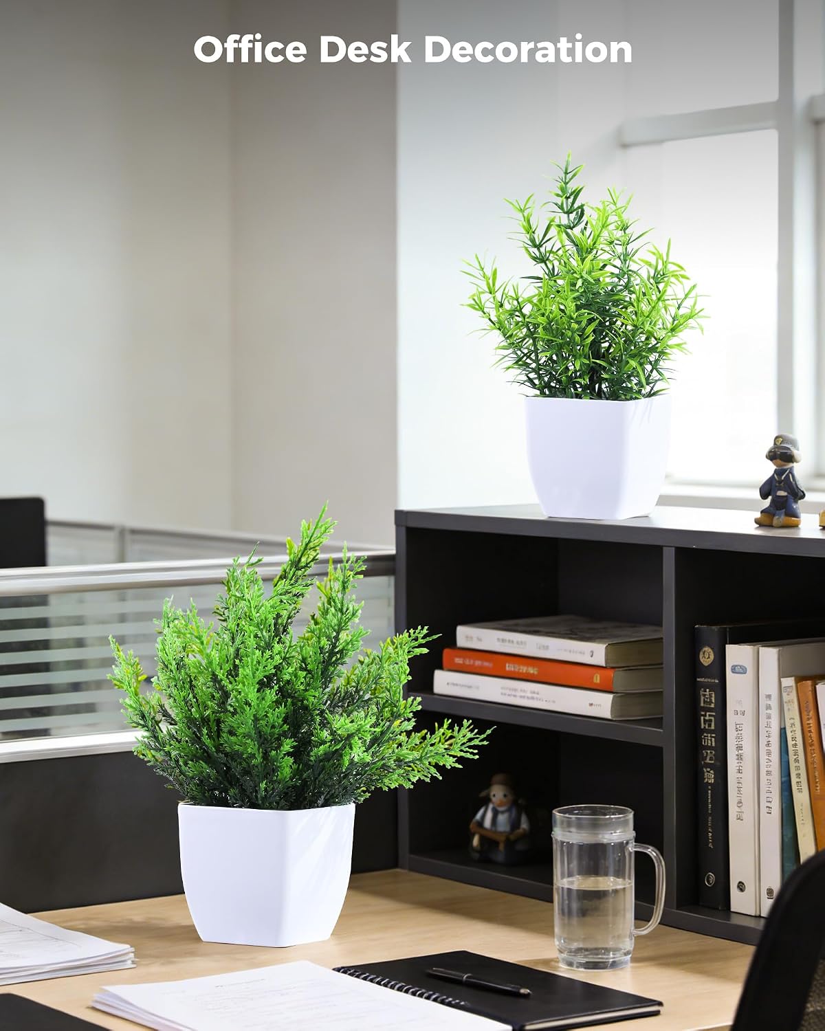 Clearain 6 Pack Small Fake Plants Mini Artificial Potted Plants for Table Desk Home Laundry Room Bathroom Office Decoration (White)