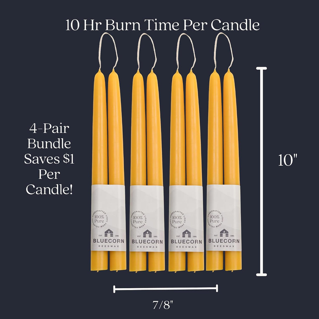 Taper Candles, 10 Inch, Raw Yellow, 8 Pack