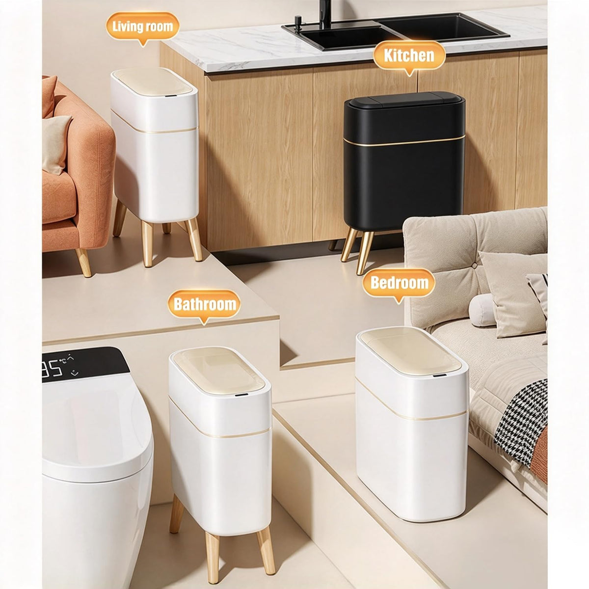 Yatmung Motion Sensor Bathroom Trash Can with Lid - 2.5 Gal Smart Trash Bin