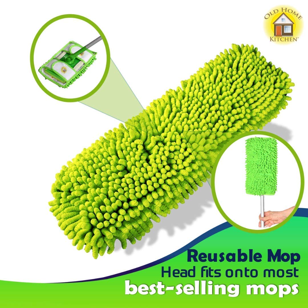 Reusable Chenille Mop Pads | Washable Microfiber Pads for Standard Mop Heads | Swiffer-Compatible Dry Mops for Dust, Pet Hair, and Spills | Replacement Set of 2