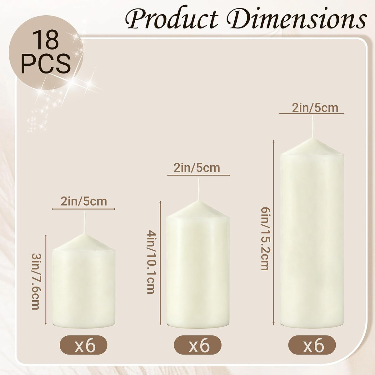 18-Pack Ivory White Pillar Candles Bulk Set, 2x3, 2x4, 2x6 Inch