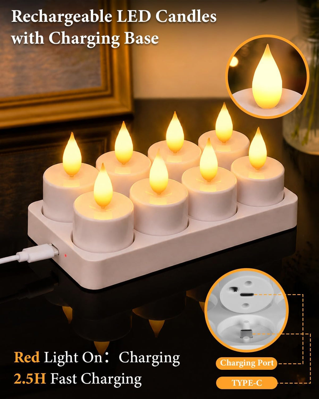 TOWPONICS Rechargeable LED Tea Lights, 8 Pack Flameless Candles