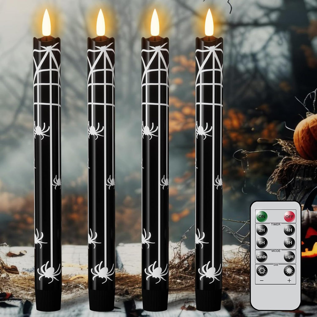 Eldnacele Halloween Spider Decal Flameless Taper Candles with Remote Timer