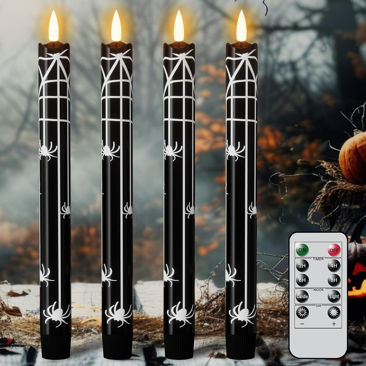 Eldnacele Halloween Spider Decal Flameless Taper Candles with Remote Timer