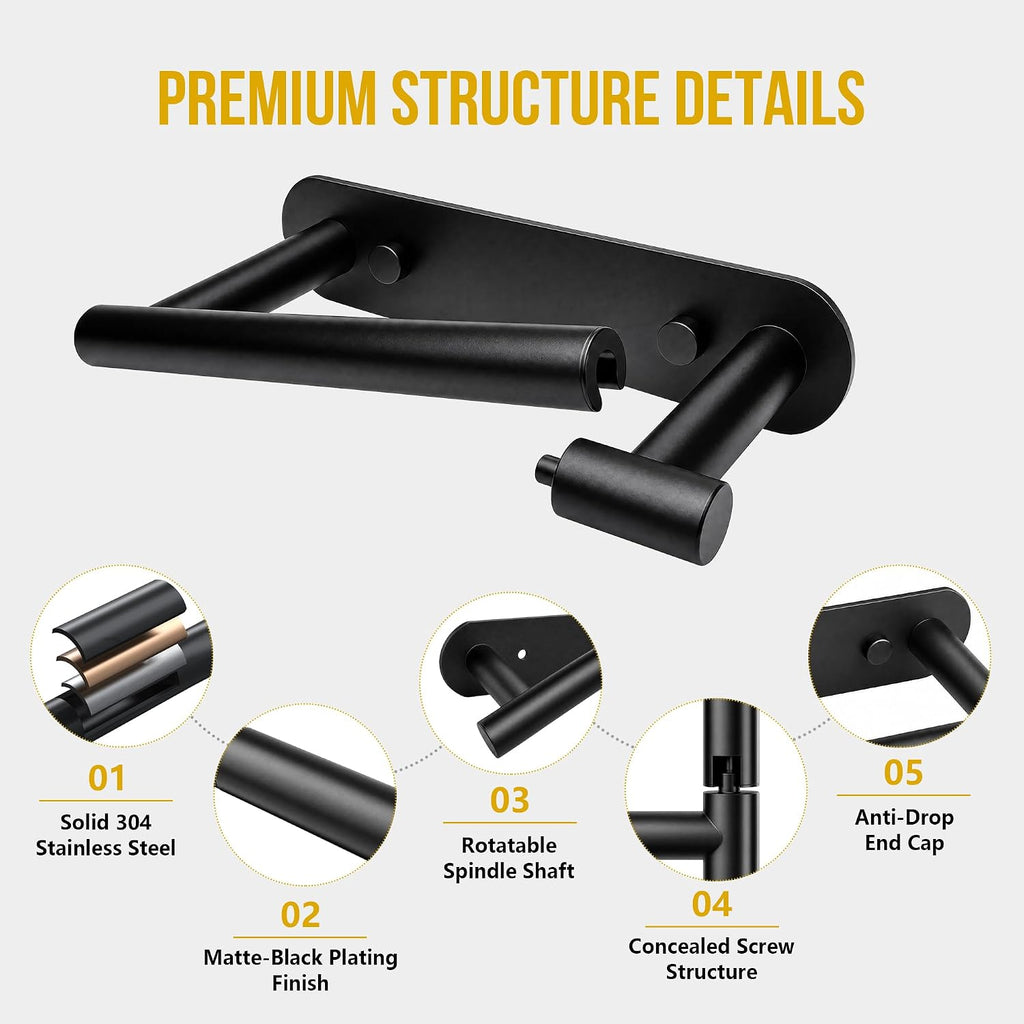 Self Adhesive or Screw in Black Toilet Paper Holder Wall Mount for Bathroom