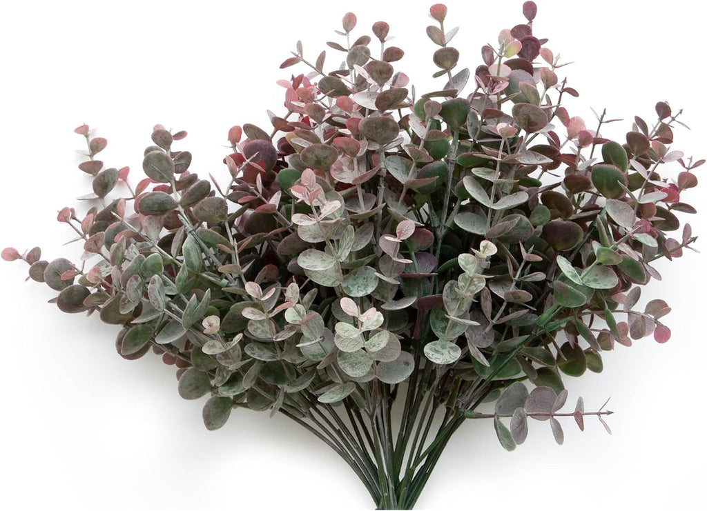 5Pcs Artificial Eucalyptus Stems，Artificial Greenery Fake Dust Frosted Eucalyptus Branches Leaves，Fake Plants for Decoration (Dusty Mauve- 13.8 in)