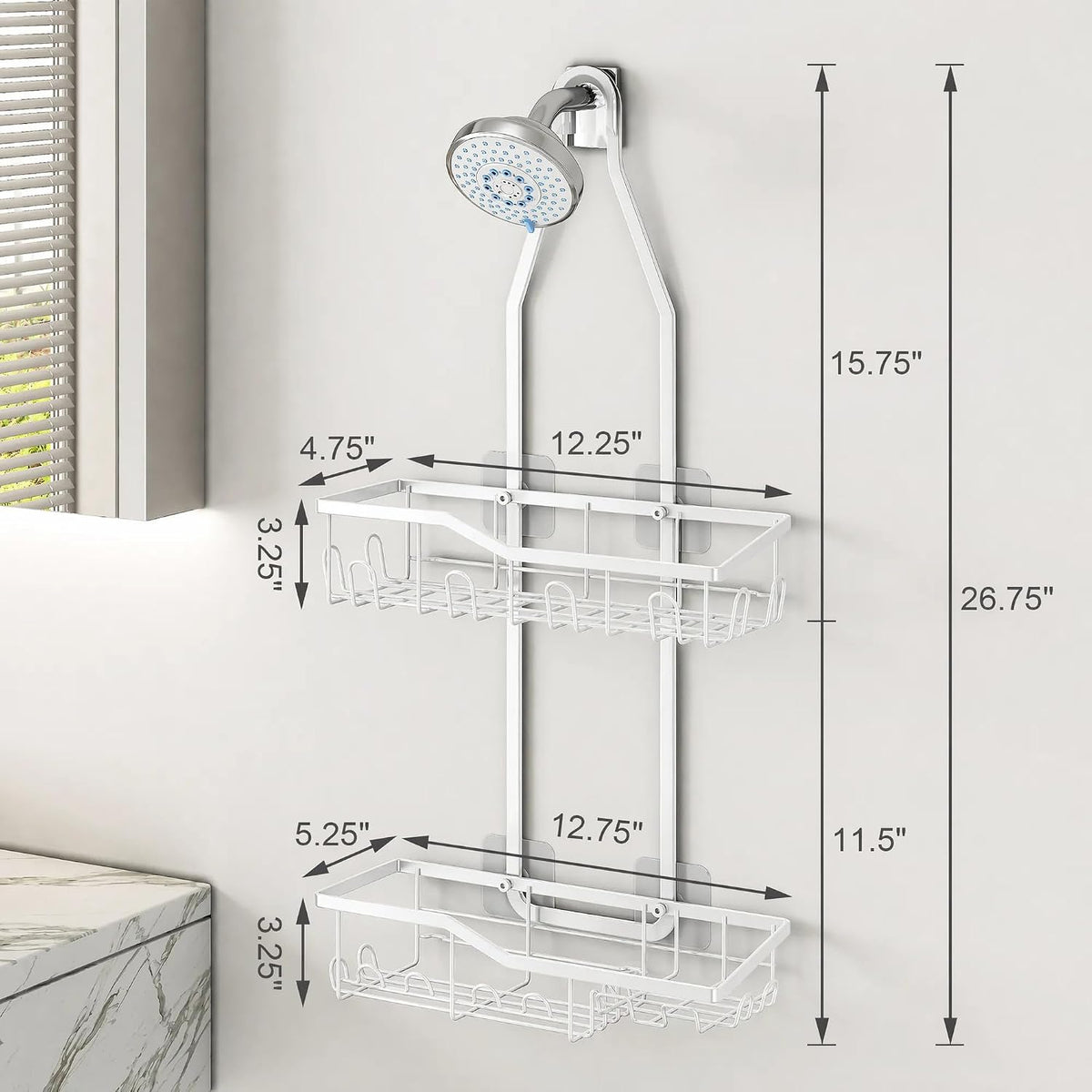 White Shower Caddy Hanging,White Rustproof Anti-Swing Shower Organizer