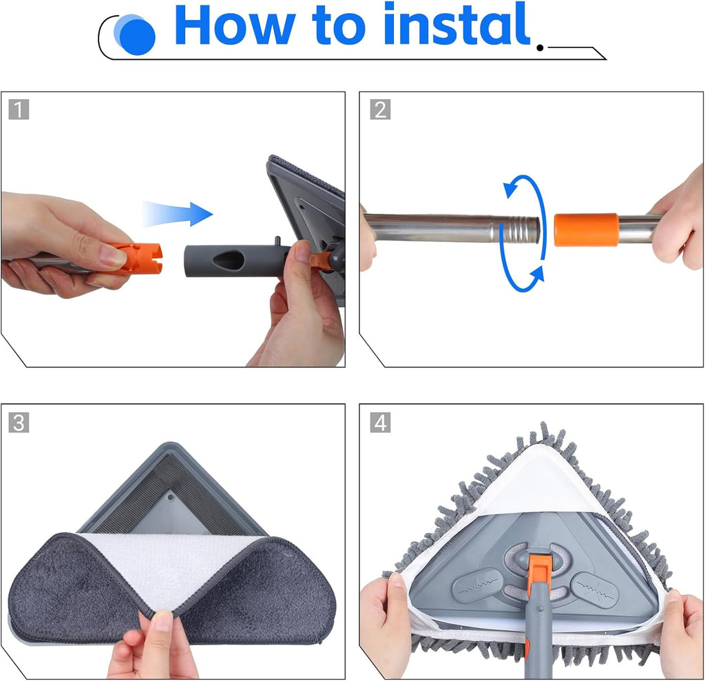 Wall Cleaner Mop, 80-Inch Handle, Baseboard Cleaner Tool, 6 Pads