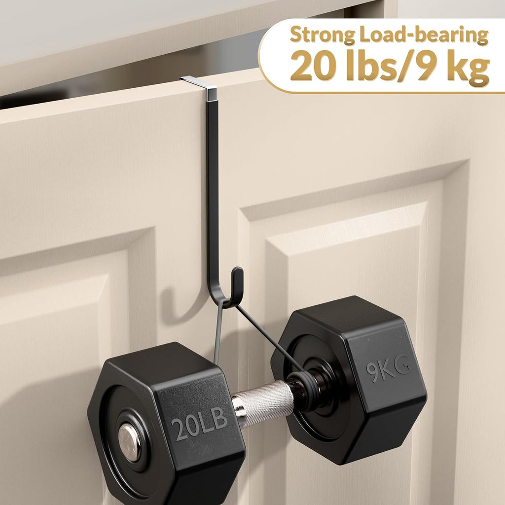 Over the Door Hooks, 4 Pack Heavy Door Hanger Hooks with Non-Slip Rubber, Over Door Hanger for Towels, Coats, Bags, Space Saving Door Coat Hanger for Living Room,Bathroom, Bedroom (Black, Long)