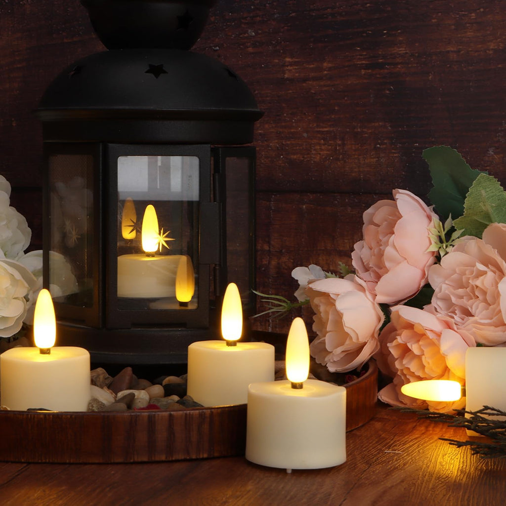 Rechargeable Flameless Tea Lights Candles, Flickering, Remote Timer 12-Pack