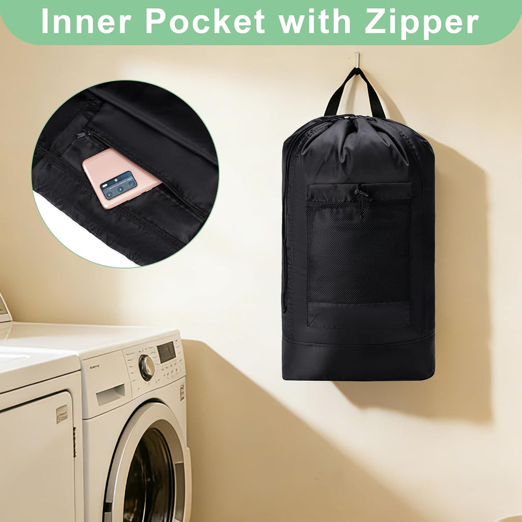Backpack Laundry Bag,Large Travel Laundry Bags (Black)